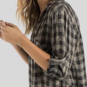 Cloth & Stone Frayed Hem Split Back Shirt in Green Juniper Check - Size - Medium